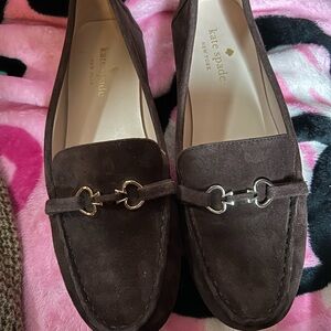 Kate Spade Chocolate Suede Loafers with Silver Accents